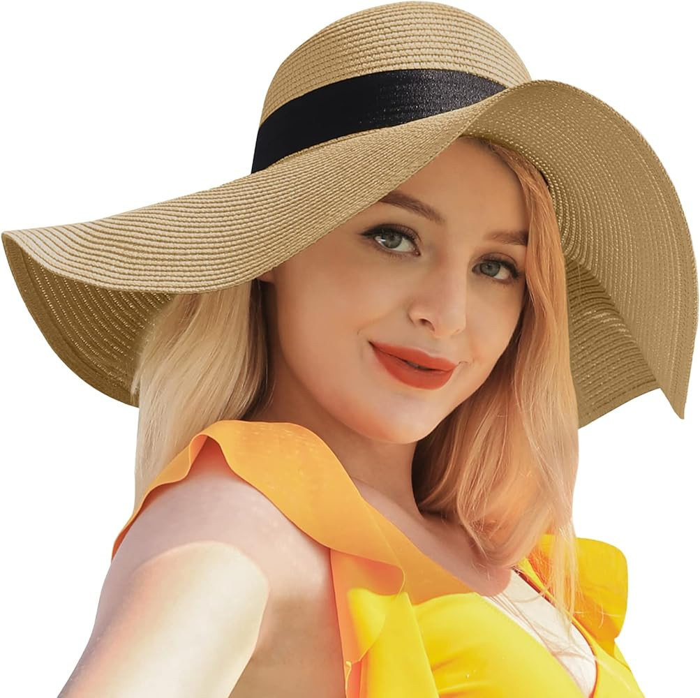 Beach Hats for Women - Beach Hat Womens UPF 50+, Packable Sun Hat Women Roll Up, Wide Brim Straw ... | Amazon (US)