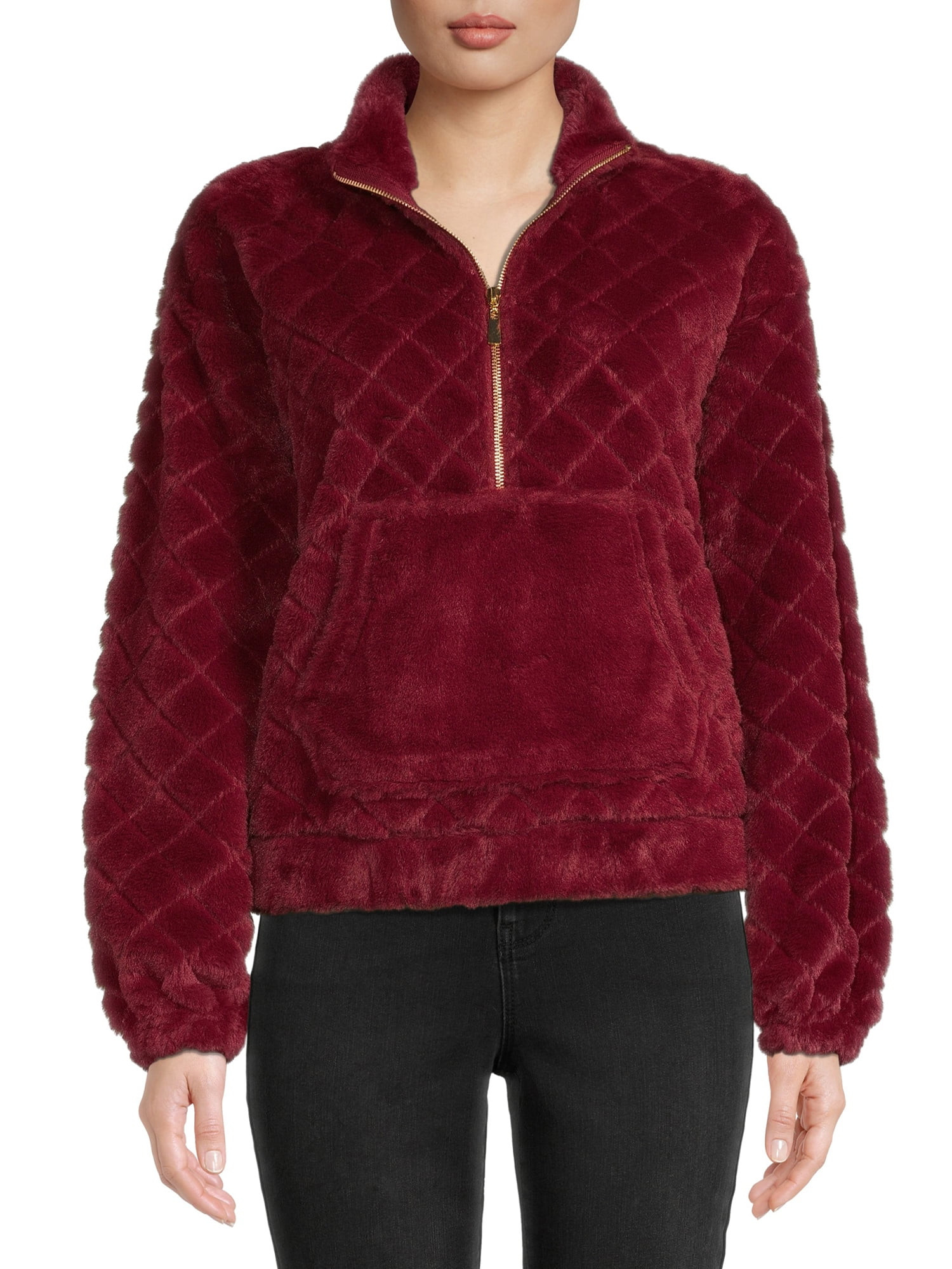 No Boundaries Juniors Quilted Faux Fur Pullover | Walmart (US)
