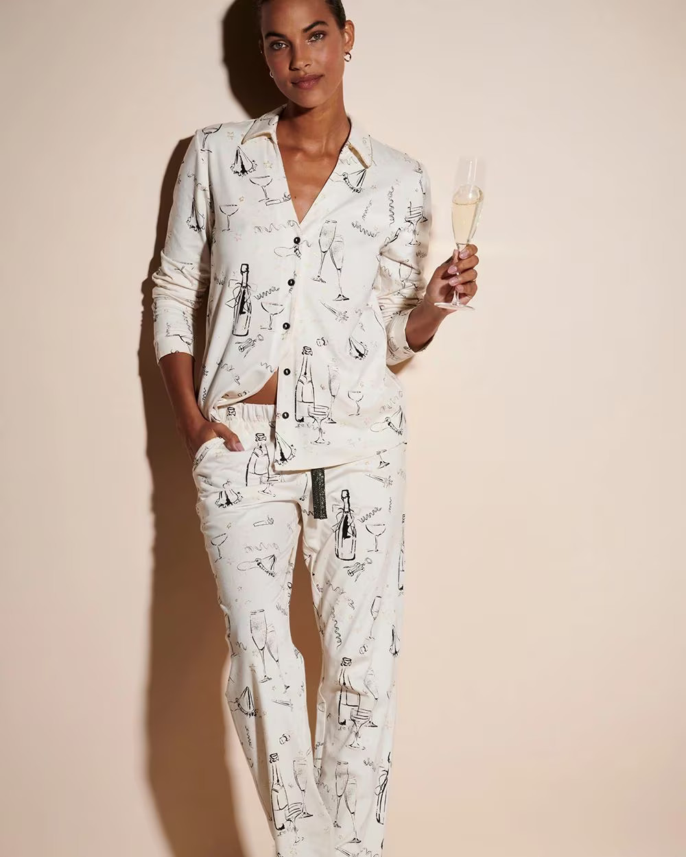 Long-Sleeve Notch Collar Pajama Top | Soma | SOMA