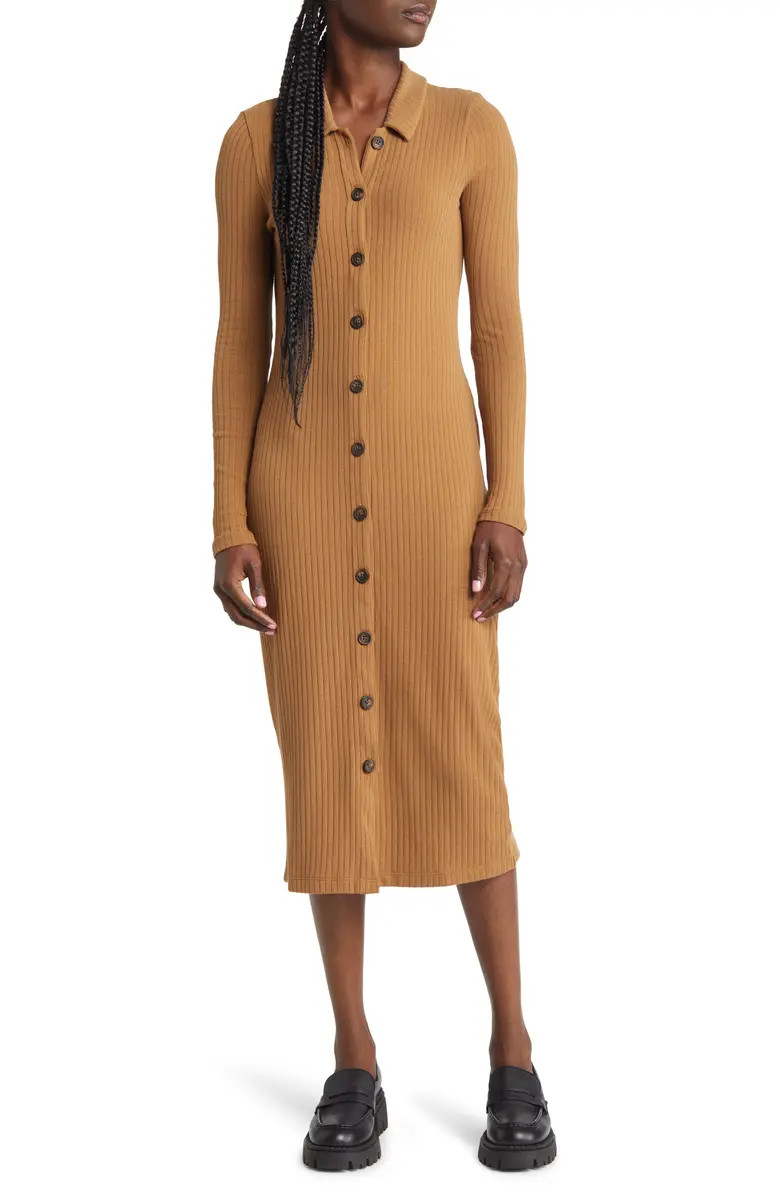 Long Sleeve Button-Up Midi Shirtdress | Nordstrom