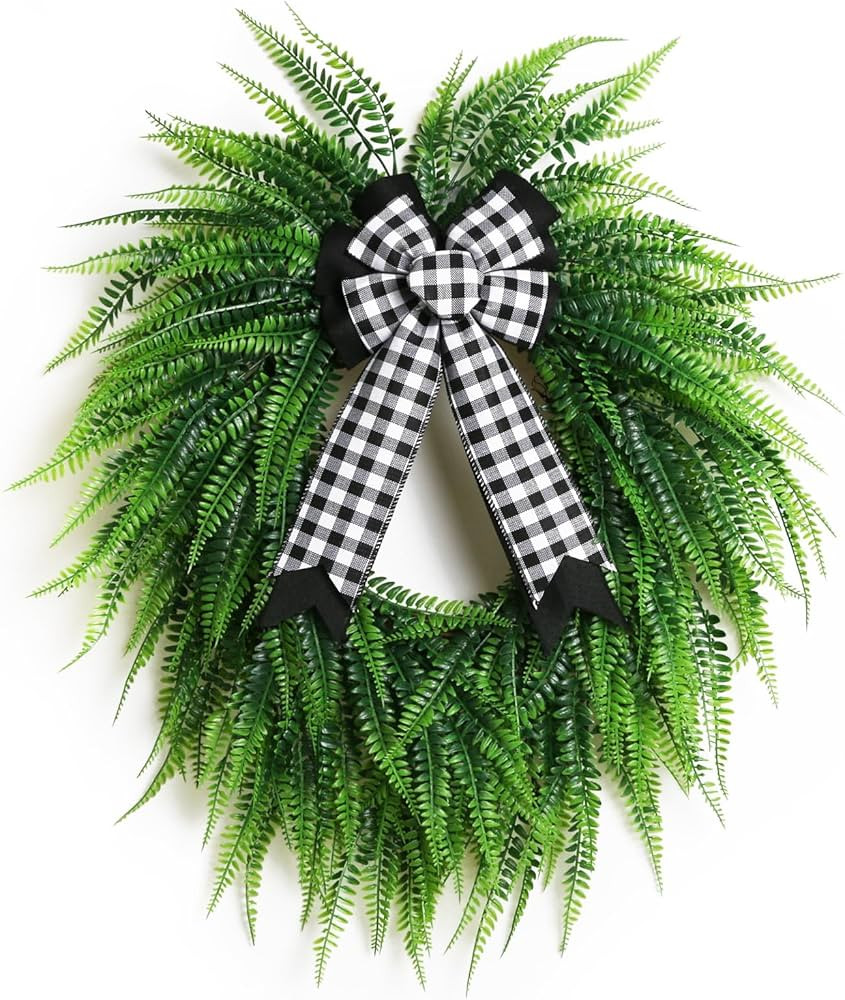 Wreaths for Front Door,24" Spring Summer Greenery Boston Fern Leaf for Outdoor Wreath Home Farmho... | Amazon (US)