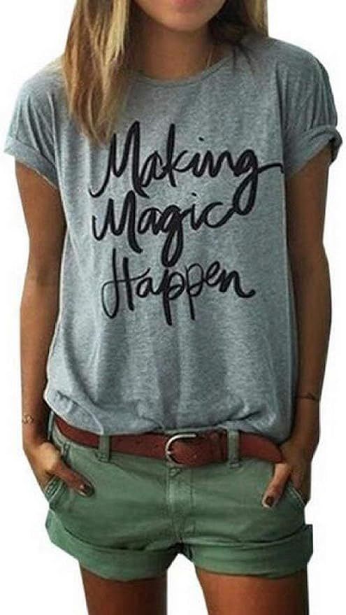 ZAWAPEMIA Womens Letter Printed Pullover Casual Tees T-Shirt | Amazon (US)