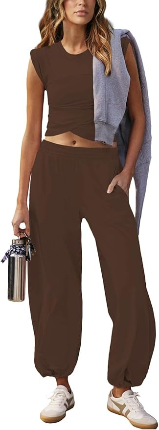 Outfeel Women 2 Piece Outfit Set Loungewear Cropped Tops and Jogger Sweatpant Matching Set Coordi... | Amazon (US)