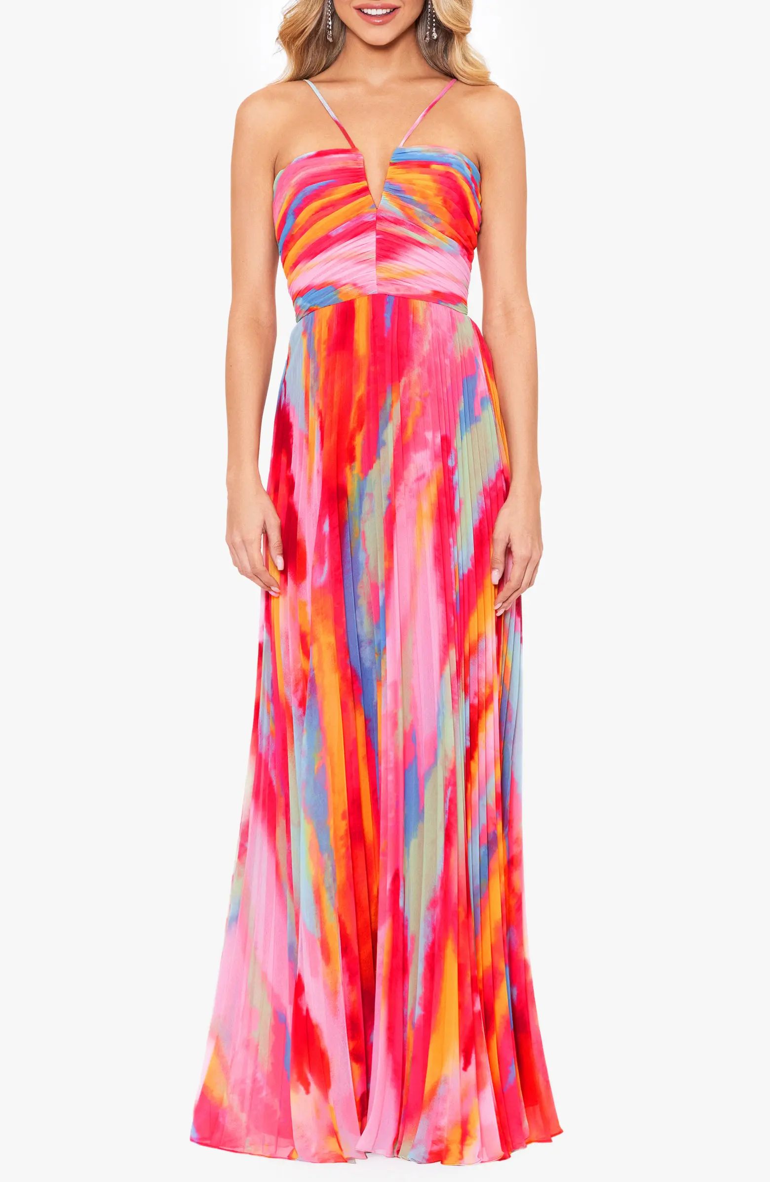 Print Pleated Gown | Nordstrom