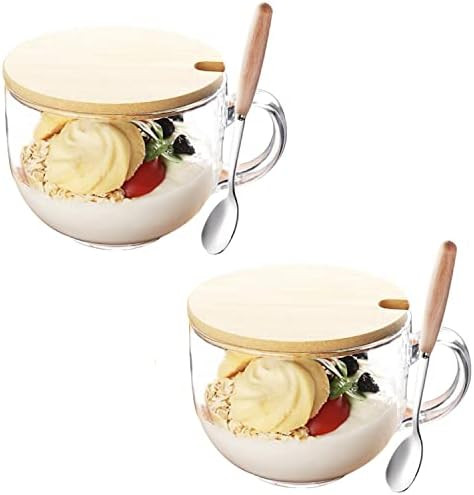 Amazon.com | DONYU 2 Pieces Glass Cup 16OZ Clear Coffee Mug with Lids Spoon for Breakfast Tea,Mil... | Amazon (US)