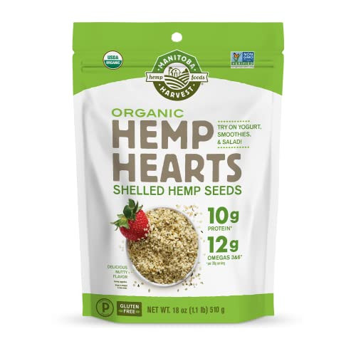 Manitoba Harvest Organic Hemp Seeds, 18oz; 10g Plant Based Protein and 12g Omega 3 & 6 per Srv | smoothies, yogurt & salad | Non-GMO, Vegan, Keto, Paleo, Gluten Free | Amazon (US)