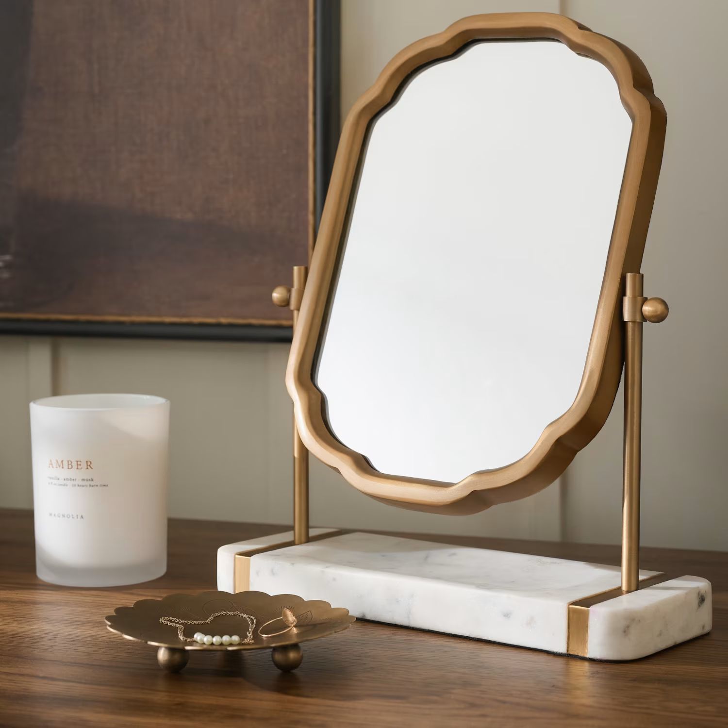 Antique Brass and Marble Vanity Mirror | Magnolia