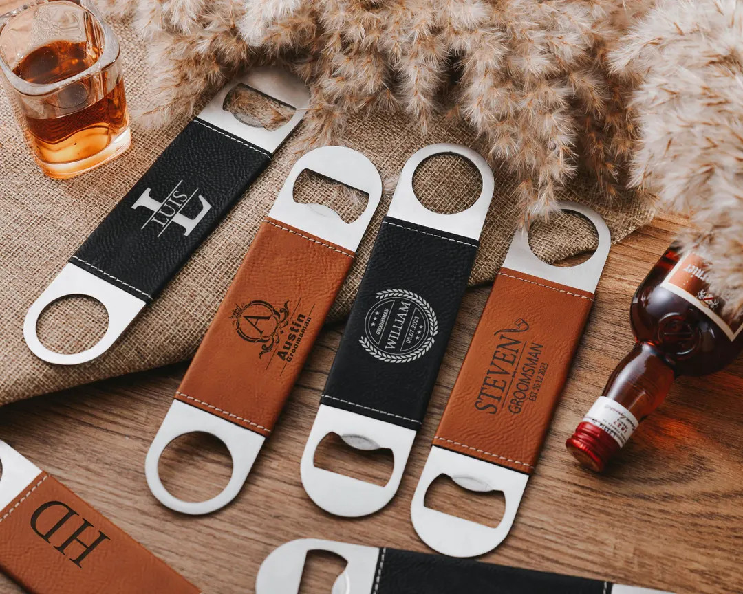 Personalized Leather Bottle Opener - Stylish Groomsmen Gifts, Best Man, Groom, Dad, and Bar-tendi... | Etsy (US)