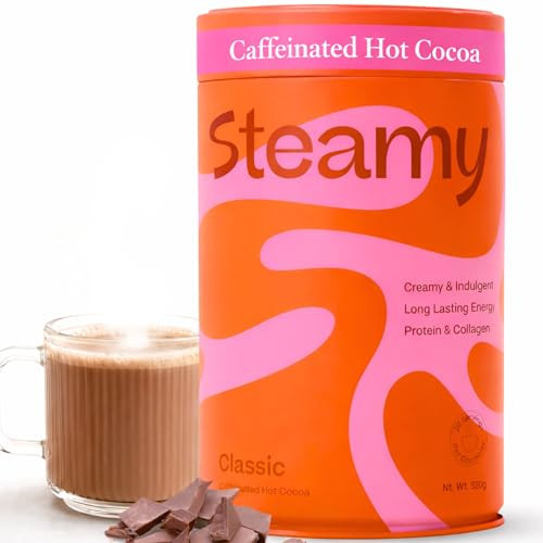 Steamy- Caffeinated Hot Chocolate Cocoa Energy + 8g of Collagen Protein, Coffee Alternative | 100mg of Natural Caffeine | L-Theanine & MCT Powder | Amazon (US)