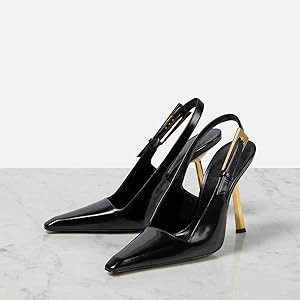 THESHY Women's Slingback Stiletto High Heels Square Toe Metal Buckle Pumps Backless Patent Leathe... | Amazon (US)
