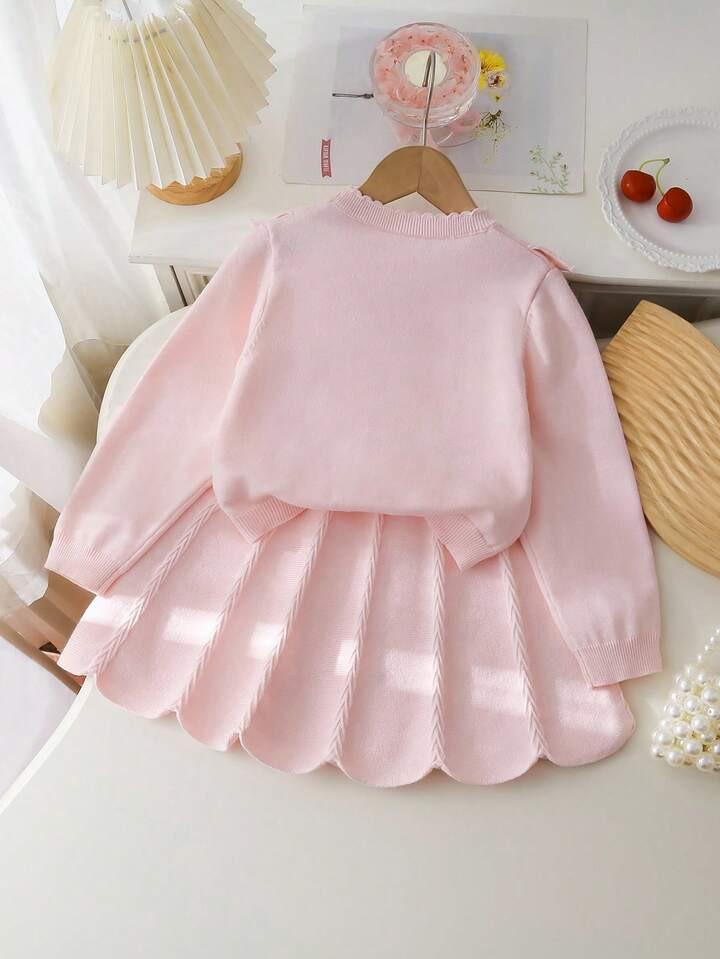 Souflis Souflis Young Girls Casual Cute Pink Bow Knitted Cropped Sweater + Knitted Mini Skirt Co-Ord Set, Soft & Comfortable, Suitable For Daily, Outdoor, Travel, Vacation, Home, Daycare, And Children's Play Winter Christmas Halloween Toddler Cardigan Sweater Autumn Fall Jumpers Sweaters Tops Dress Dresses Christmas Jumper Cozy Pixies Prepcrw Christmas Outfit Halloween New Born Toddler Fall Winter Dress Halloween Romper Stuff Halloween Jumper Jumper Cardigans Shirts White Cardigan Clean Downtown Off The Shoulder Sweater Outfit Sets Pink Sweater Jacket Cute Fall Outfits Outfits Top Maija Christmas Dress Toddler Fall Dark Purple Skirt Christmas Sweater Fall Sweaters Unisex White Sweater Vest Skirt Sets | SHEIN