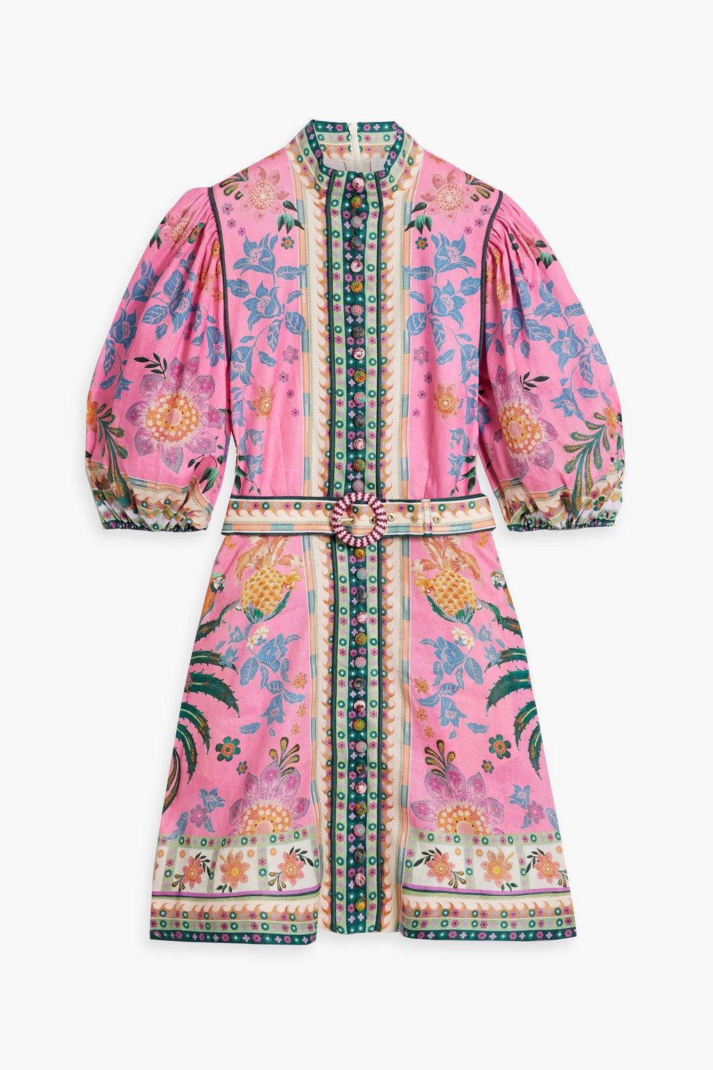 Belted floral-print linen mini dress | The Outnet (US and CA)