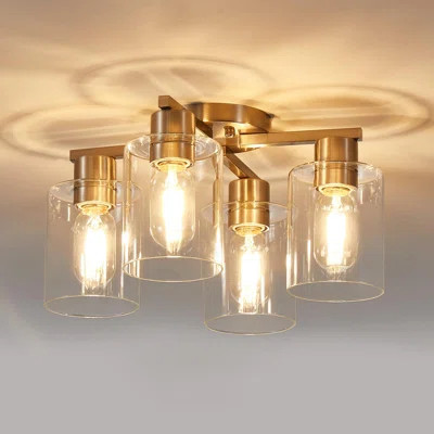 Semi Flush Mount Ceiling Light, Brushed Nickel Ceiling Light Fixture, 4 Light Kitchen Ceiling Light Fixtures, Ceiling Lights With Glass Shade For Bedr | Wayfair North America