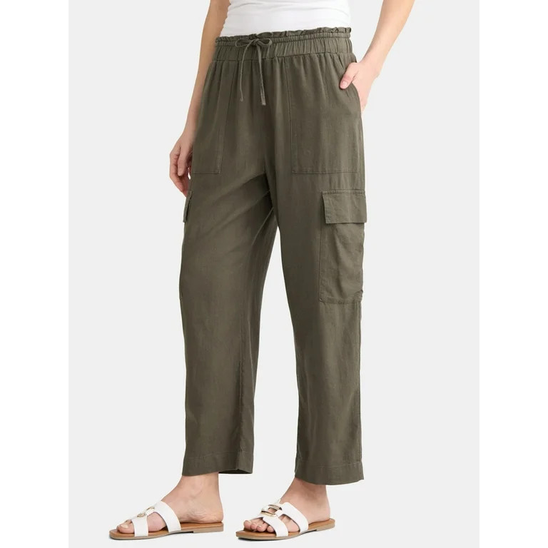 Time and Tru Women’s and Women’s Plus Linen Blend Cropped Cargo Pants, 27" Inseam, Sizes XS-3... | Walmart (US)