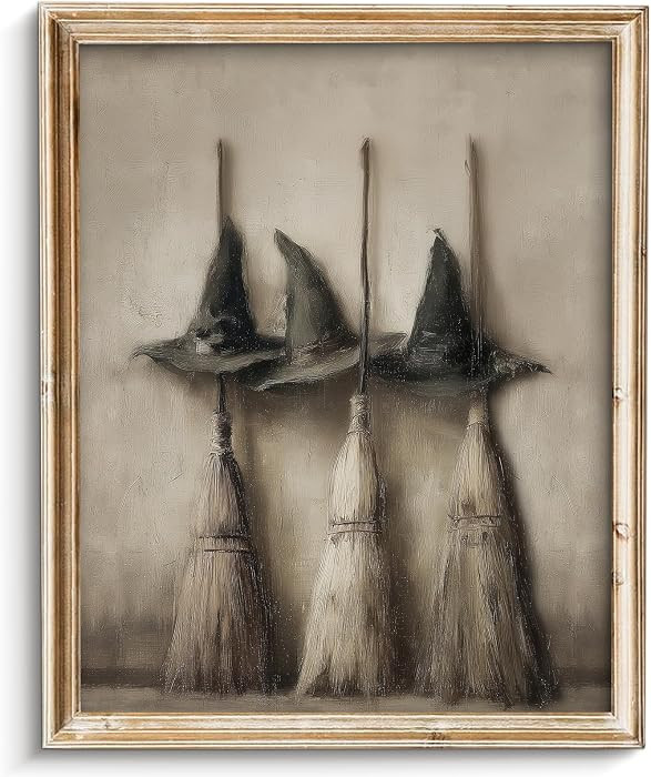Vodefoad Vintage Witch Hats and Brooms Print, Spooky Gothic Halloween Decor, Halloween Home Decor... | Amazon (US)