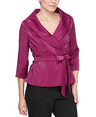Alex Evenings Women's Side-Tie Draped-Collar 3/4-Sleeve Jacket - Macy's | Macy's