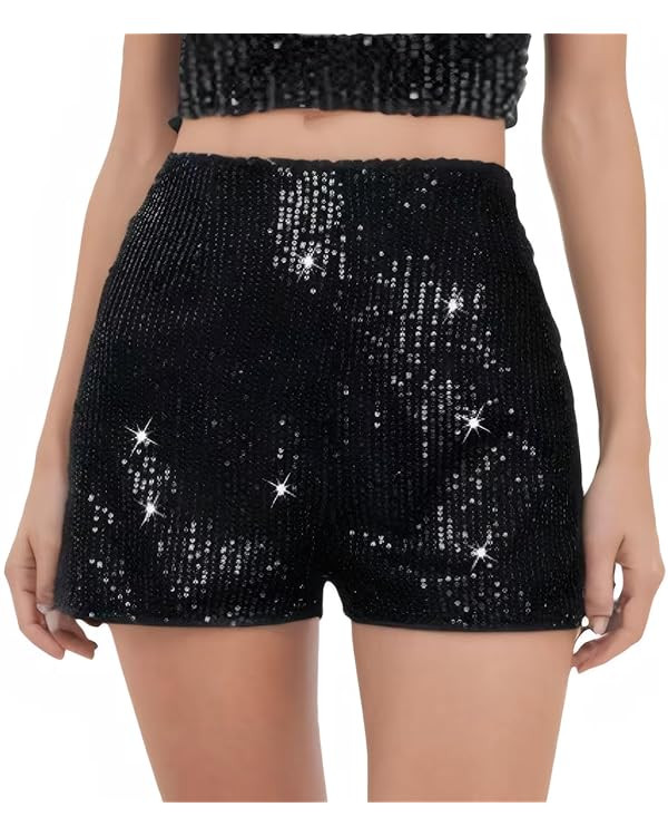 Women's Sequin Sparkle Elastic High Waist A Line Party Concert Shorts | Amazon (US)
