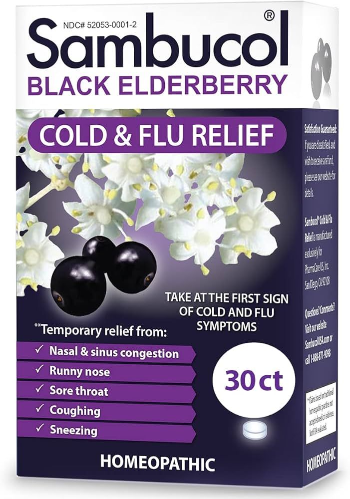 Sambucol Cold and Flu Relief Tablets - Homeopathic Cold Medicine, Nasal & Sinus Congestion Relief... | Amazon (US)