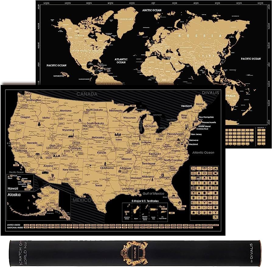 2 in 1 Gift Set - Scratch Off World Map and Scratch off US Map - Easy to Frame Scratchable World ... | Amazon (US)