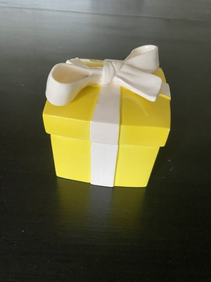 Fitz and Floyd FF Yellow Gift Trinket Box White Bow Lidded | eBay US