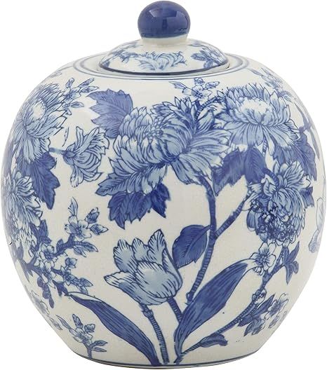 Creative Co-Op Blue & White Decorative Stoneware Jar with Lid | Amazon (US)