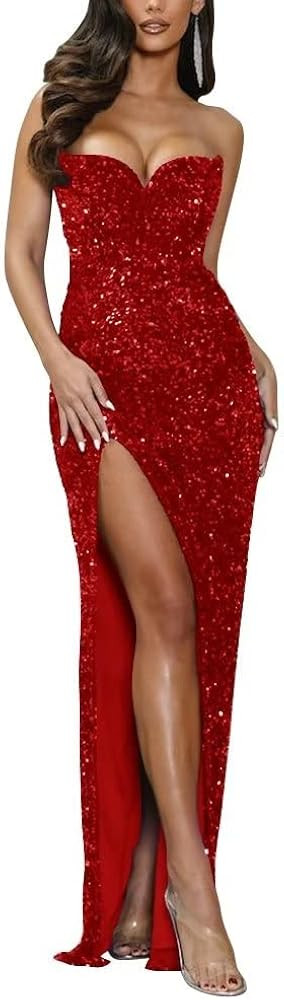 Sparkly Memriad Prom Dress Strapless Sweetheart Sexy Bodycon Formal Dress Slit Party Cocktail Max... | Amazon (US)