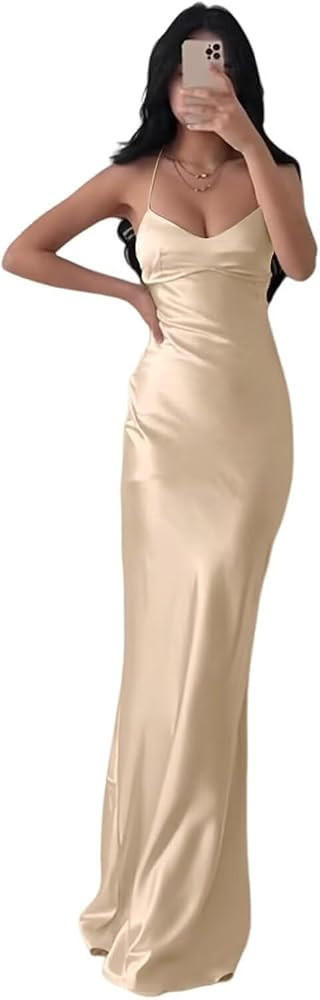 Eightale Satin Bridesmaid Dress for Wedding Long Mermaid Slip Backless Formal Evening Party Gown ... | Amazon (US)