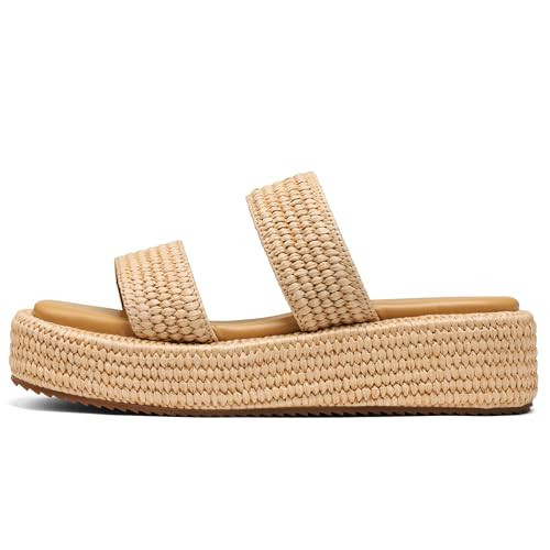 EQAUDES Platform Sandals Wedge Espadrilles for Women Cute Summer Beach Dressy Woven Straw Raffia Sandal Comfortable Brown Straps Vacation | Amazon (US)
