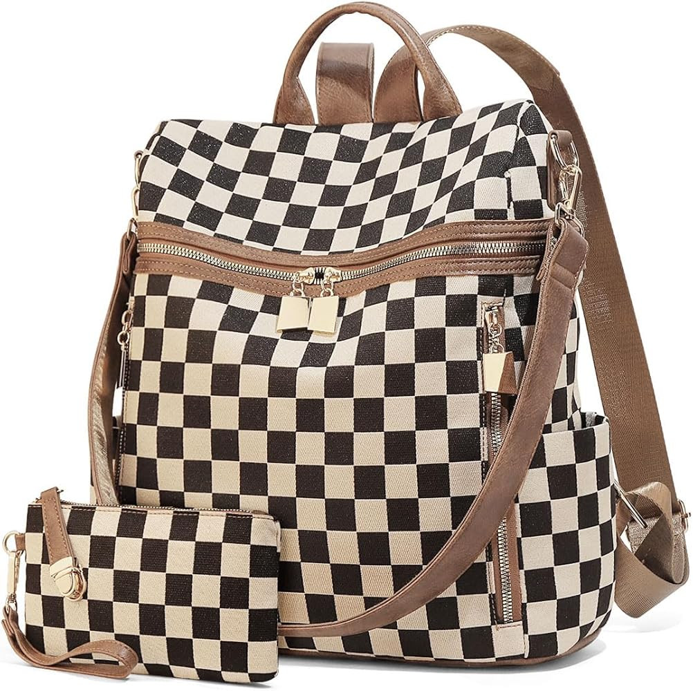 Checkered Backpack Purse - Checkered Bags for Women Plaid Backpack Handbags Back Pack Purse for W... | Amazon (US)