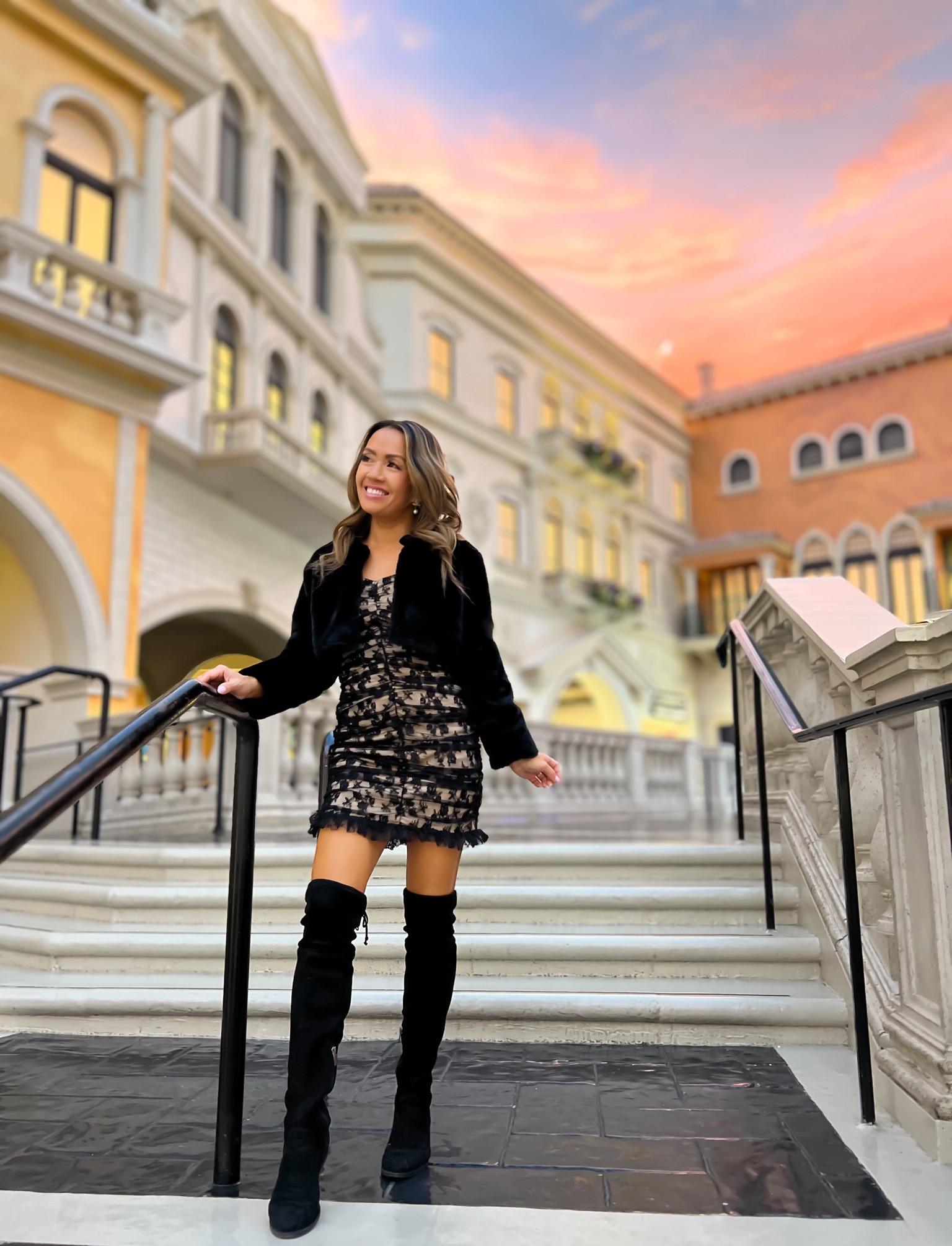 black lace dress, faux fur black bolero, black OTK boots 

#LTKtravel #LTKfindsunder50 #LTKsalealert