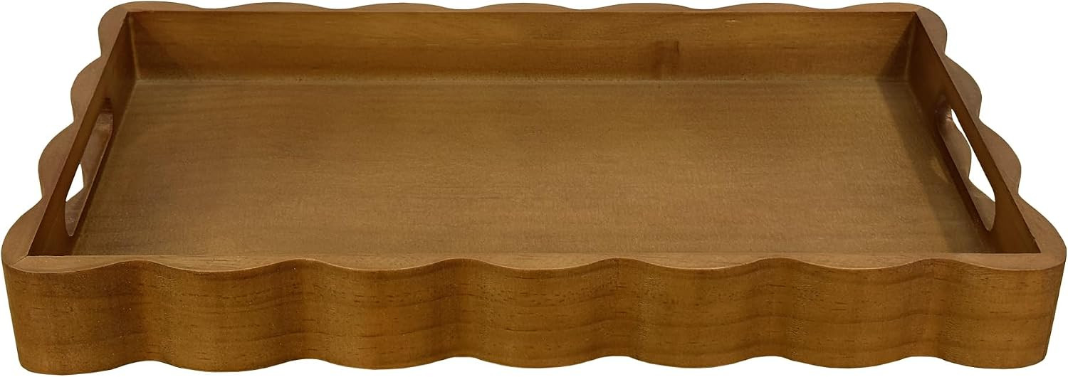 JUIOETURPine Wood Decorative Tray with Handle Rectangular Wooden Serving Tray for Breakfast in Bed,Coffee Table,Dining Table,or Kitchen - Perfect for Living Room,Bedroom,and Entryway Decor (Brown) | Amazon (US)