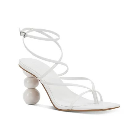 INC Womens White Strappy Stacked Sphere Metallic Accent Heel Padded Ankle Strap Lilliana Square Toe Sculpted Heel Buckle Heeled Sandal 8.5 M | Walmart (US)