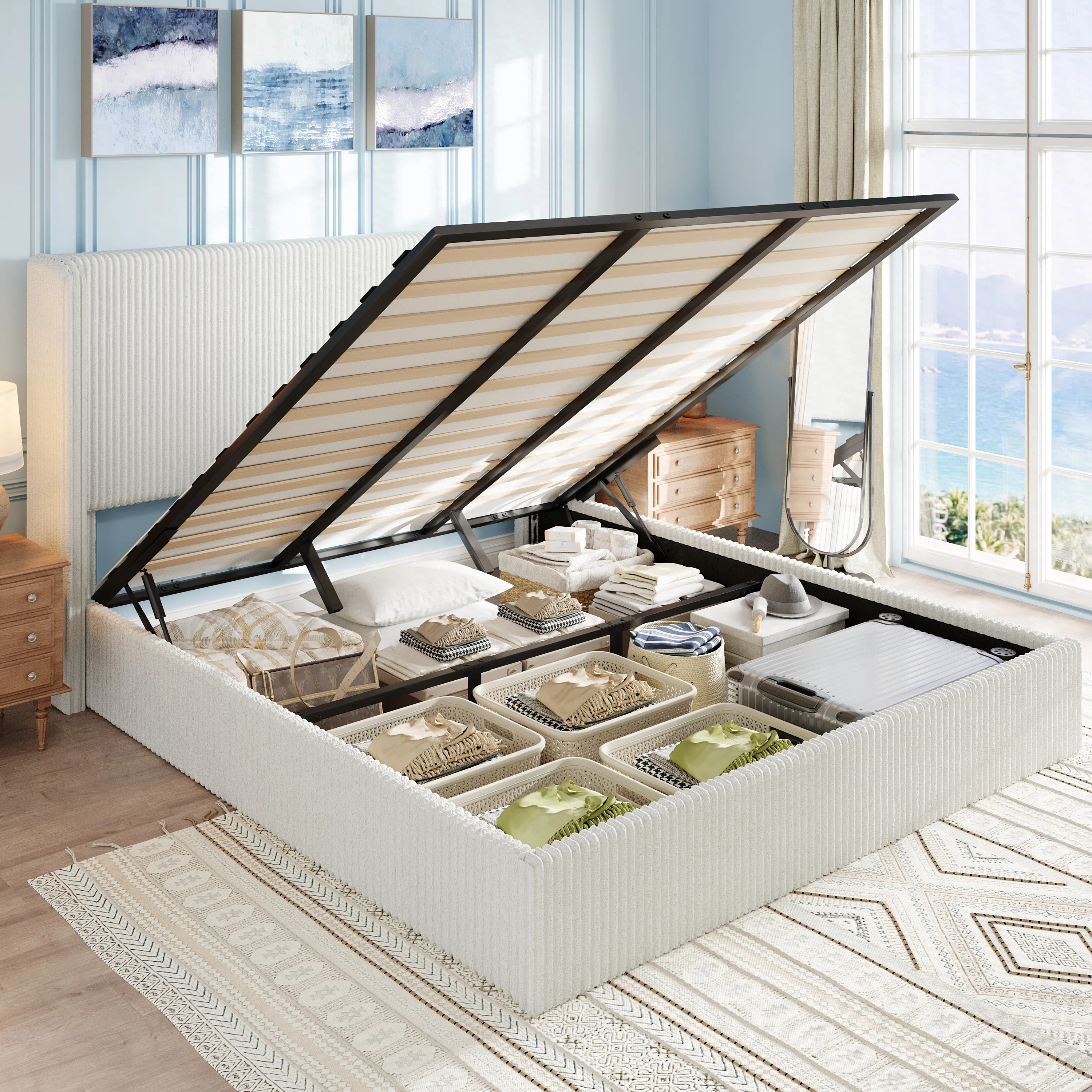 Hydraulic Lift Up Storage Platform Bed, Upholstered In Corduroy,No Spring Box Needed | Wayfair North America