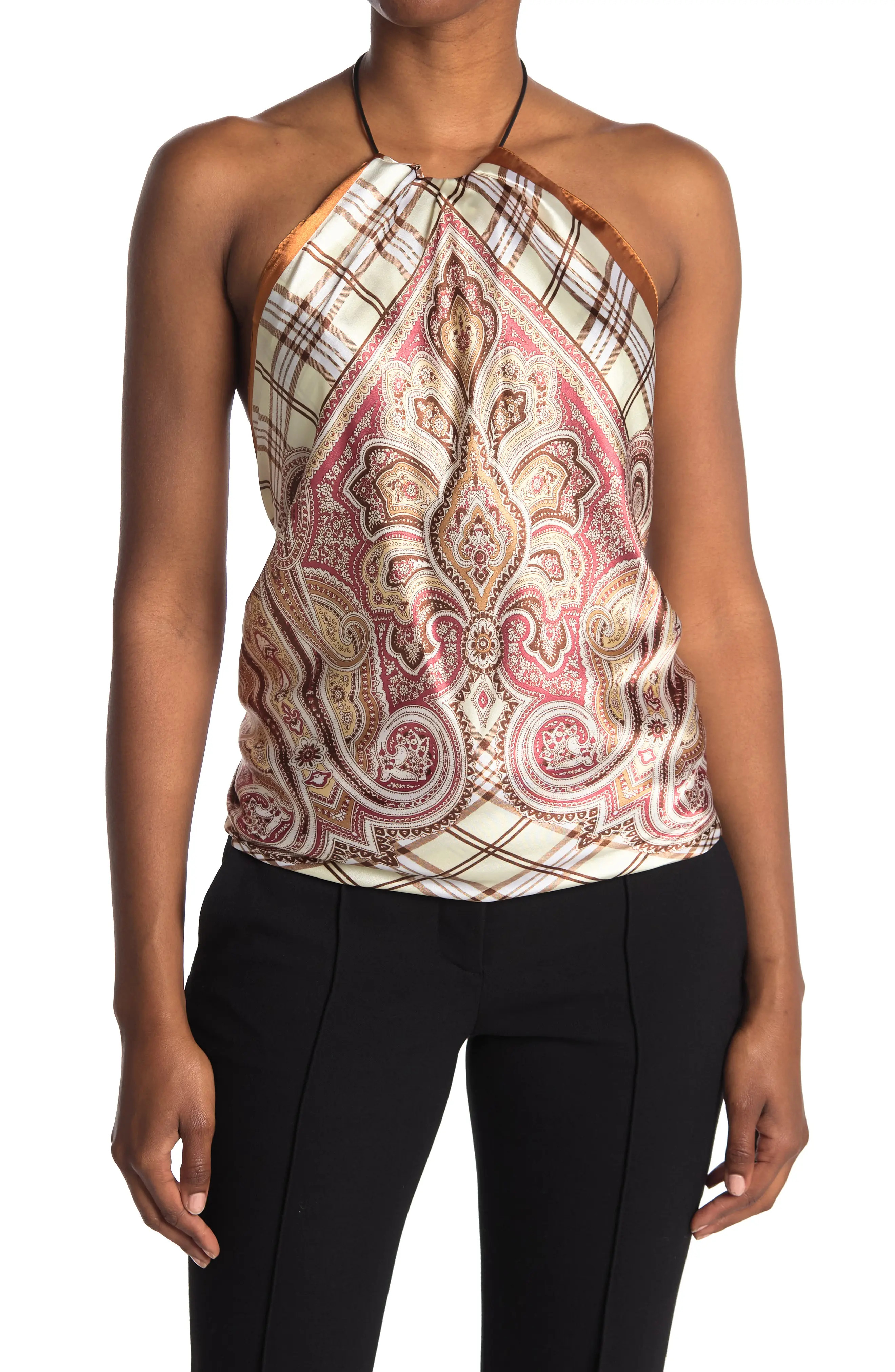 La Fiorentina Paisley Plaid Convertible Scarf & Halter Top in Light Brown at Nordstrom Rack | Nordstrom Rack
