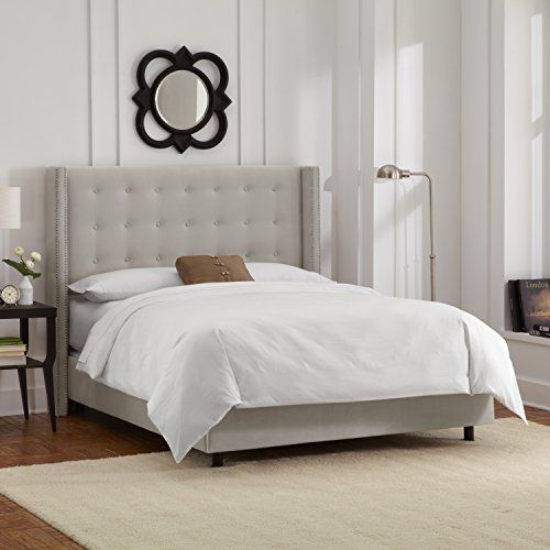 Skyline Furniture Nail Button Tufted Wingback King Bed in Velvet Light Grey | Amazon (US)
