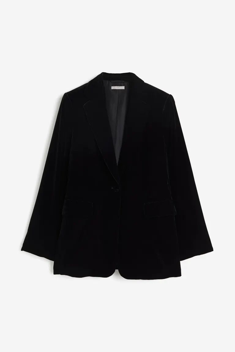 Single-breasted Velvet Jacket - Black - Ladies | H&M US | H&M (US + CA)
