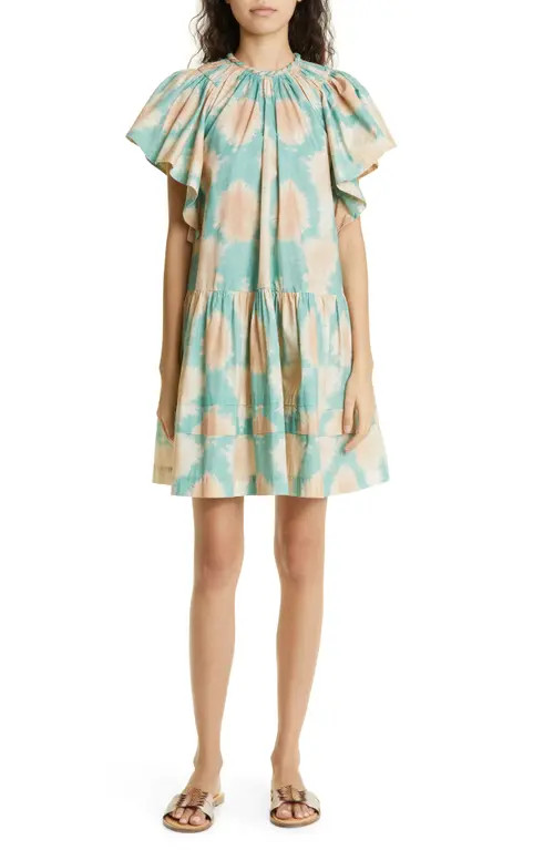 Ulla Johnson Isolde Tie Dye Tiered Cotton Dress in Calcite at Nordstrom, Size 6 | Nordstrom
