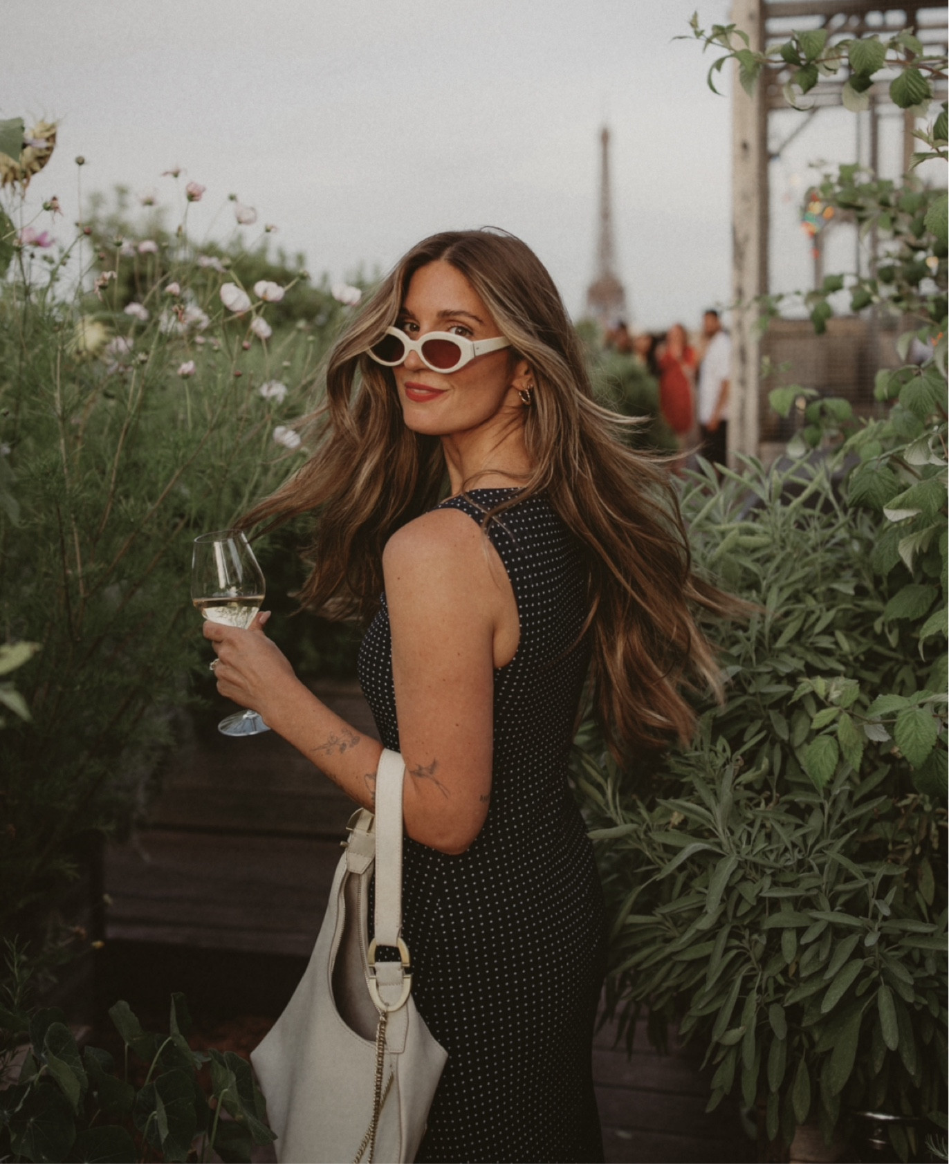 Reformation Dress, sunnies are Apercue Alyssa II in bone