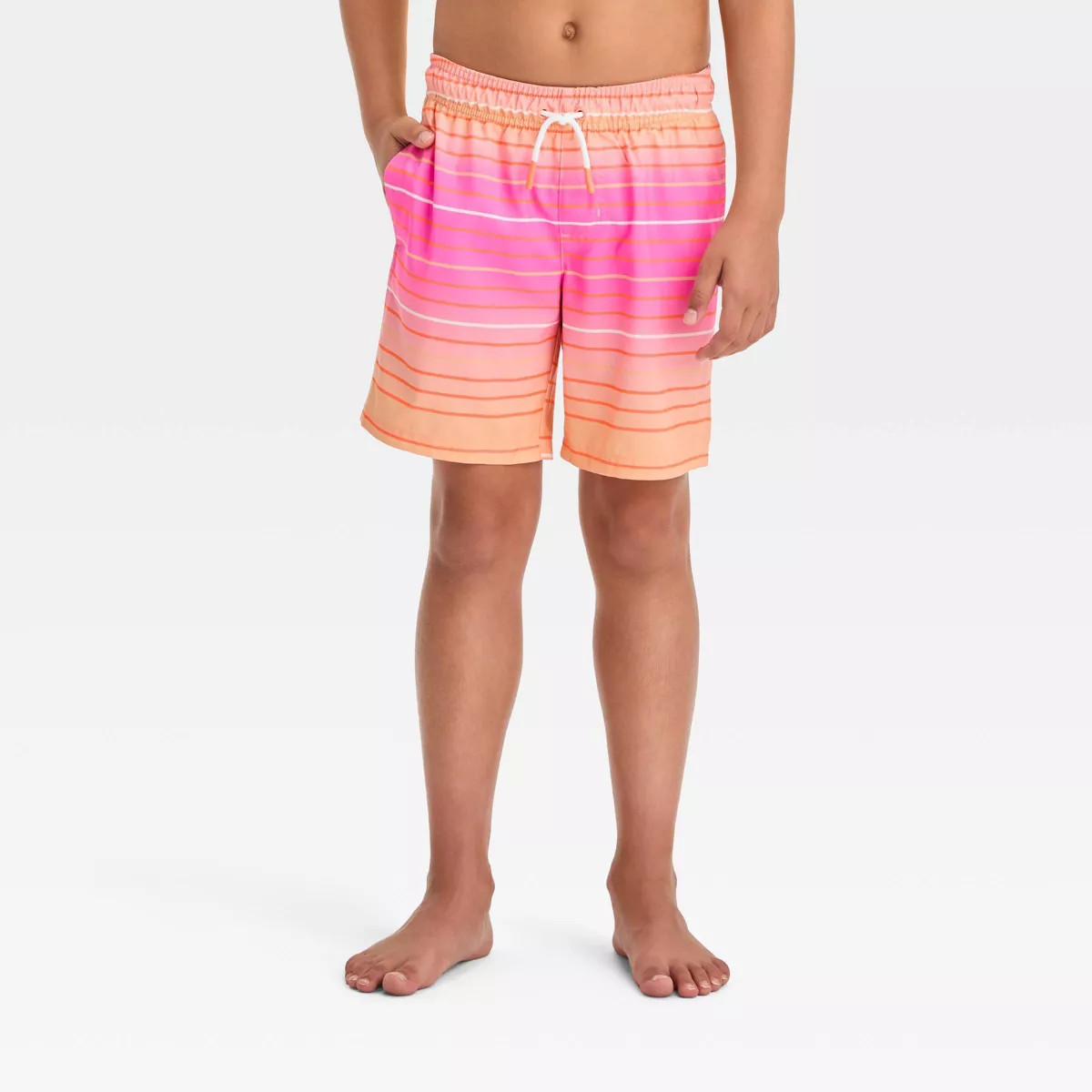 Boys' Striped Swim Shorts - Cat & Jack™ Orange XS | Target