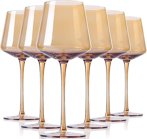 Physkoa Amber Colored Wine Glasses Set 6-16oz Stemmed Modern Amber Wine Glasses With Tall Long St... | Amazon (US)