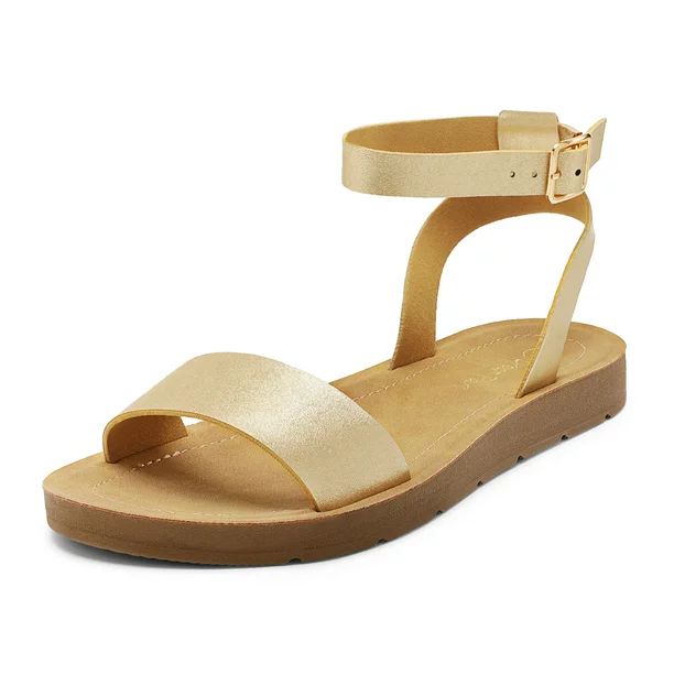 DREAM PAIRS Women's Cute Open Toes One Band Ankle Strap Summer Flat Sandals GOLD/PU ELENA-5 size ... | Walmart (US)
