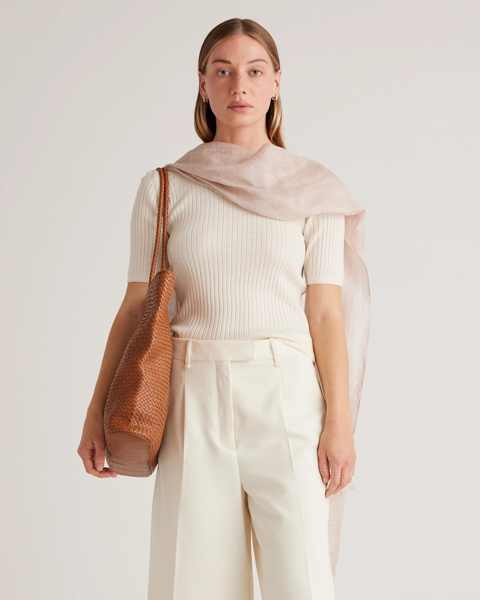Quince | Women's Lightweight Linen Silk Cashmere Scarf in Light Grey | Quince