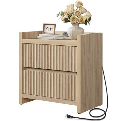Allete Modern Fluted 2-Drawer Nightstand With Charging Station | Wayfair North America