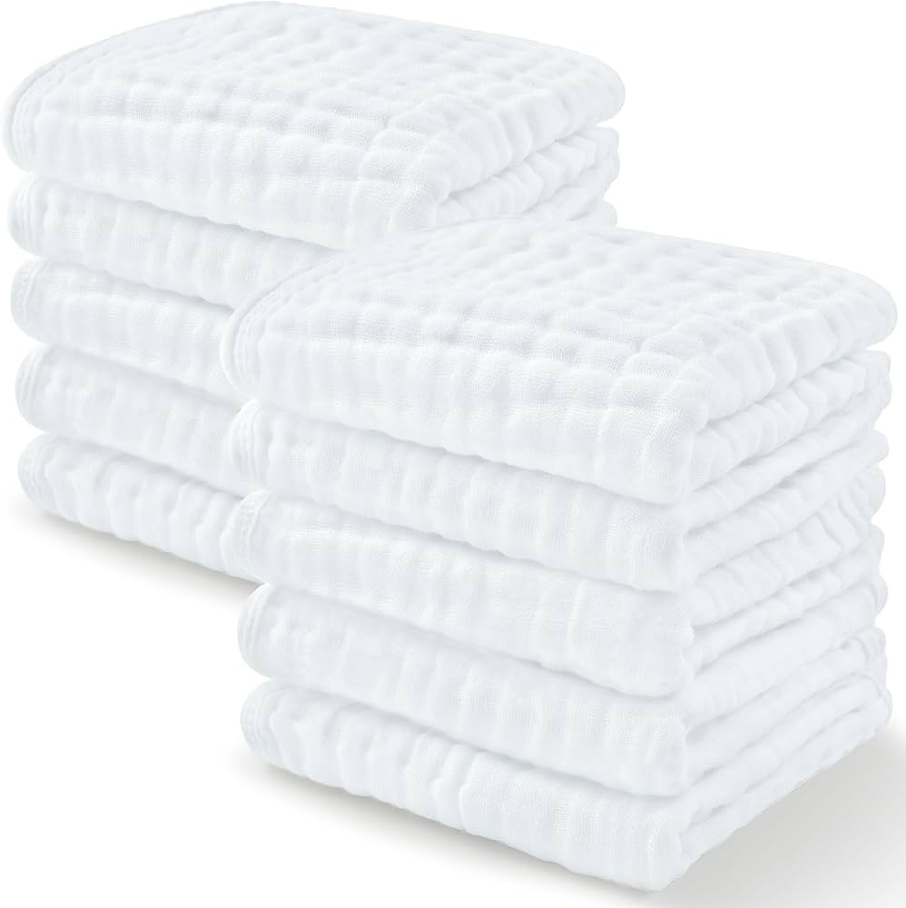 Baby Washcloths, Muslin Cotton Baby Towels, Large 10”x10” Wash Cloths Soft on Sensitive Skin,... | Amazon (US)