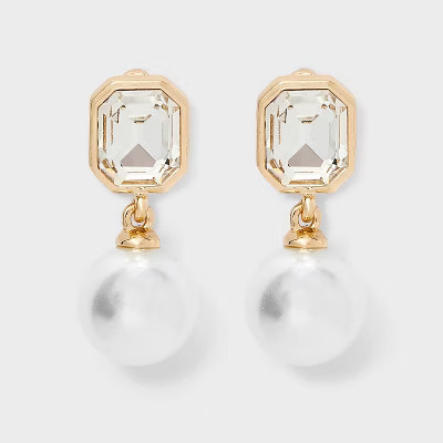 Classic Pearl Drop Earrings with Stone Post - A New Day™ Gold | Target