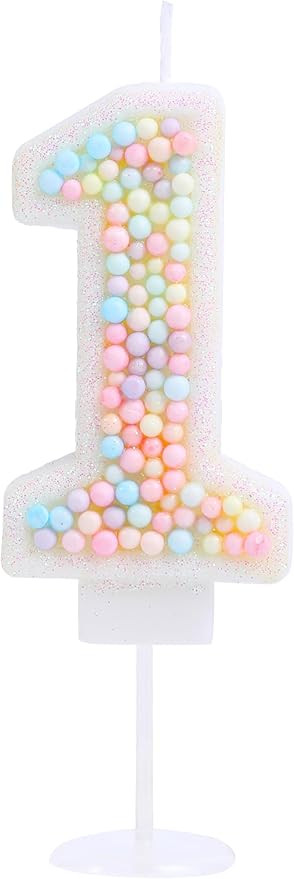 1 Birthday Candle Pastel Macaron Glitter 3D Number 1 Candles for Birthday Cakes Girl Women Sweet ... | Amazon (US)