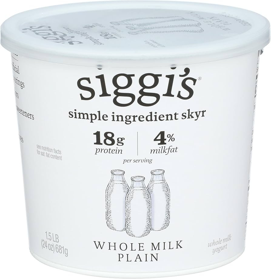 Siggi’s Icelandic Strained Whole Milk Yogurt, Plain, 24 OZ. – Thick, Protein-Rich Yogurt Snac... | Amazon (US)