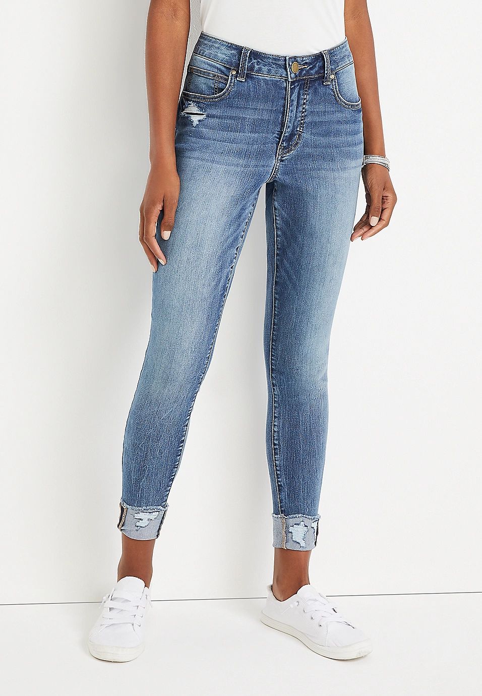 m jeans by maurices™ Everflex™ Super Skinny Ankle Curvy High Rise Cuffed Jean | Maurices