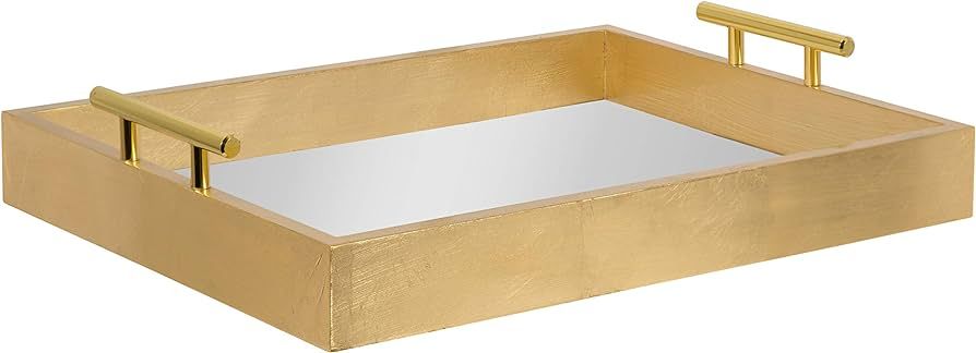 Kate and Laurel Lipton Decorative Mirror Tray with Polished Metal Handles, Gold | Amazon (US)