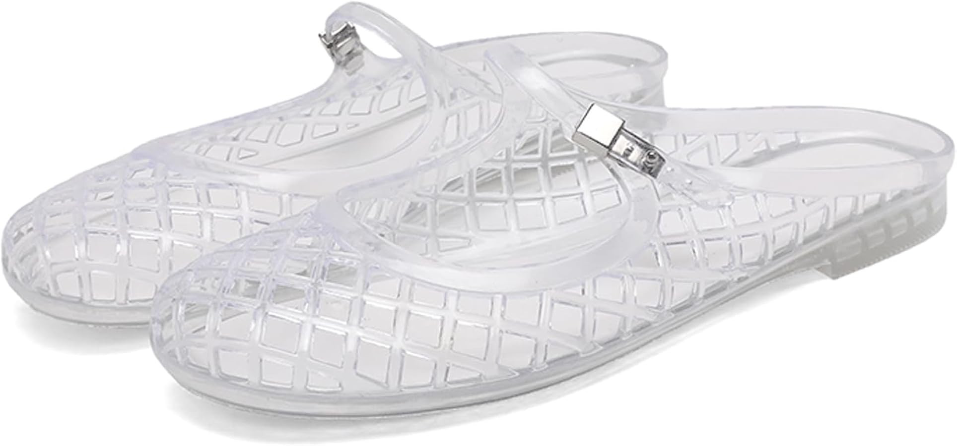 Women's Jelly Mesh Flat Slide Sandals with Adjustable Buckle Strap Fashion Closed Round Toe Comfo... | Amazon (US)